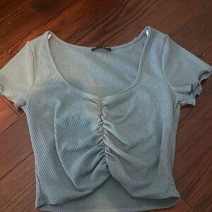 Papermoon Ruched Ribbed Top in Slate Blue